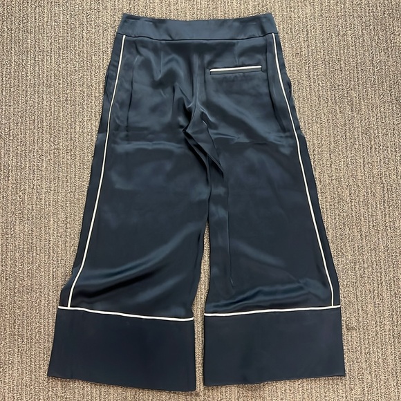 MONSE navy poly blend silky wide leg cropped pajama style pant. - Picture 5 of 6